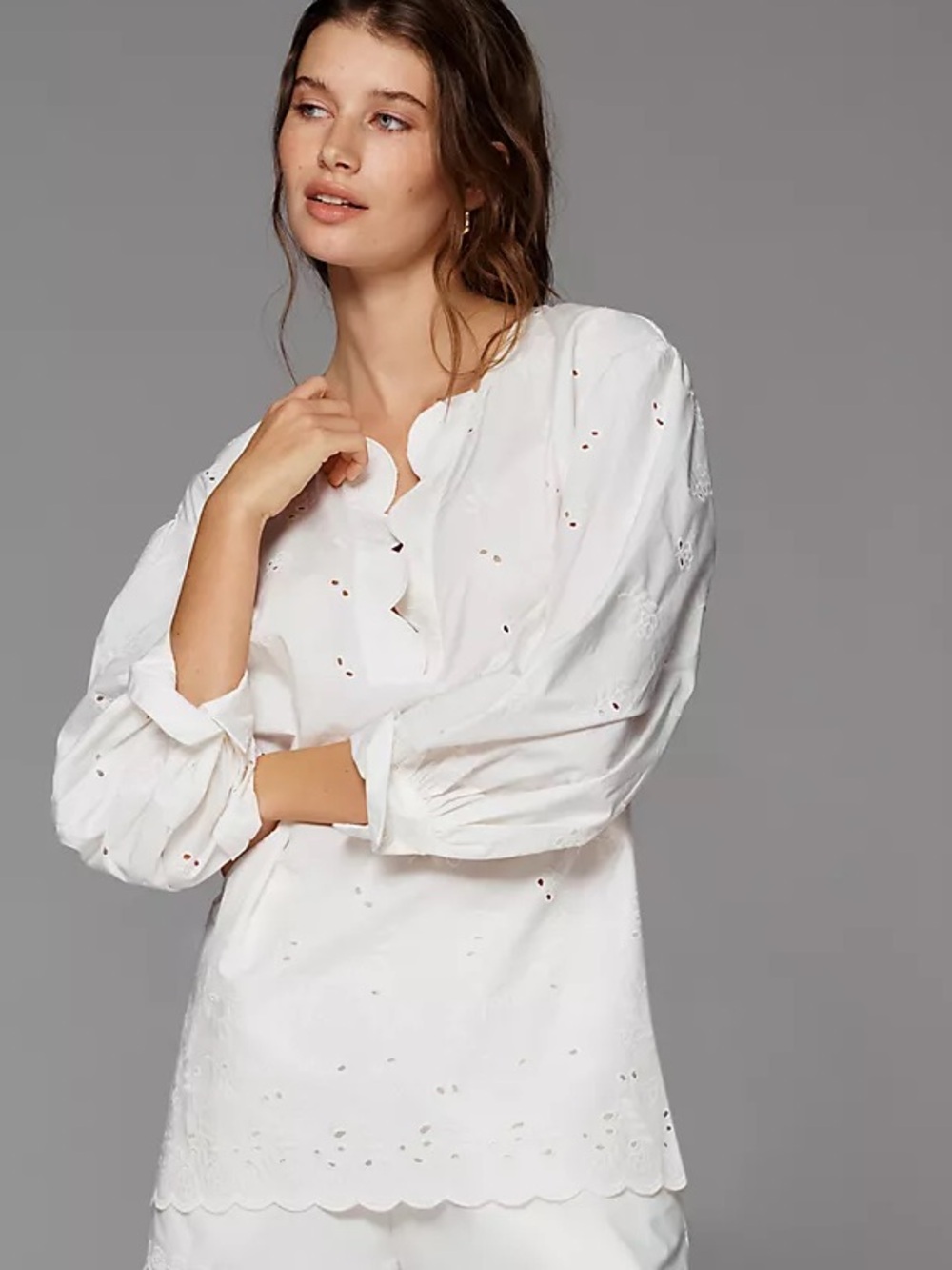 Anthropologie 100% Cotton Eyelet Popover Blouse